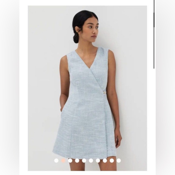 Tweed Wrap Dress in Baby Blue - Picture 2 of 6